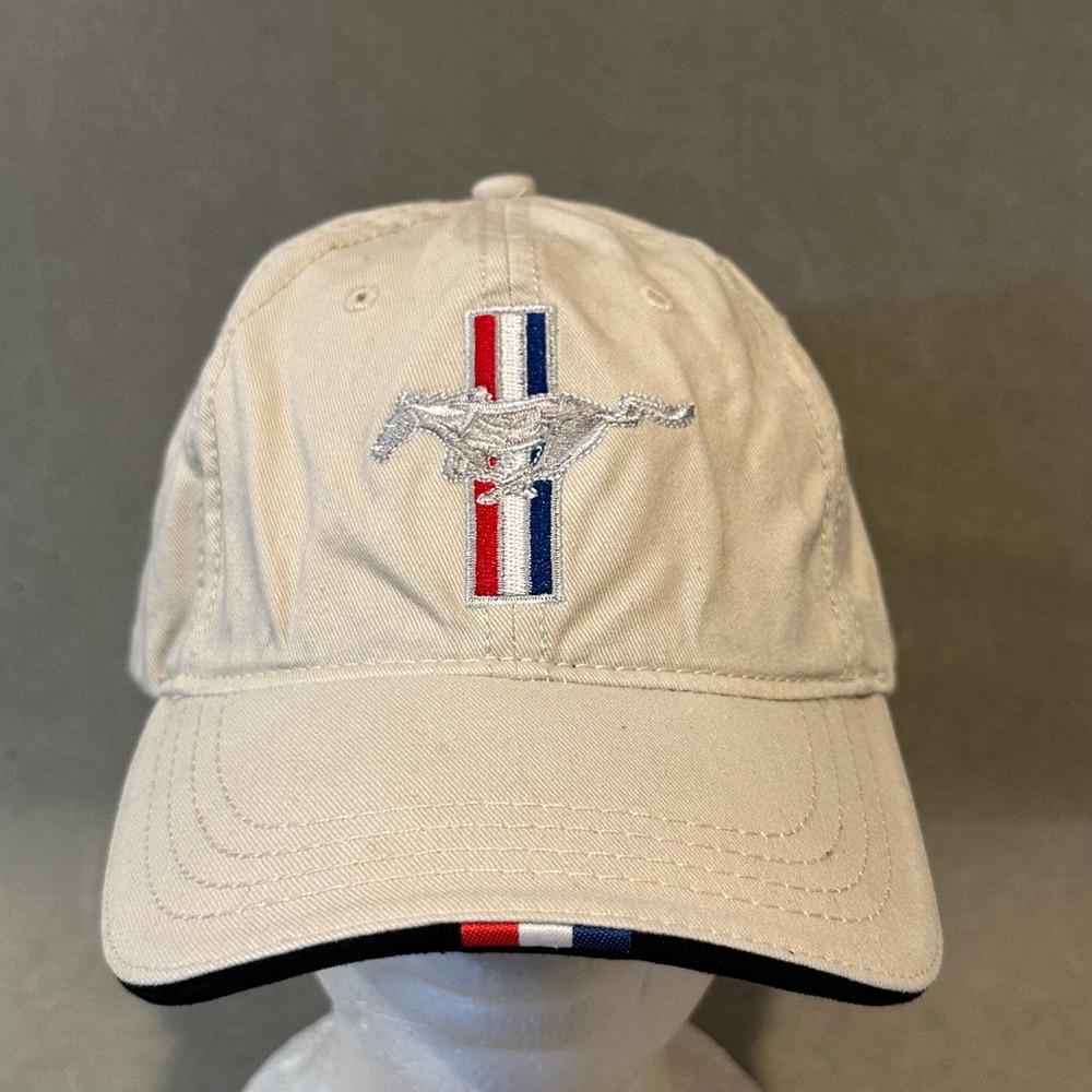 Ford‎ Mustang Hat Tan Khaki Tri-Bar Pony Logo Adjustable Baseball H3 Sportgear